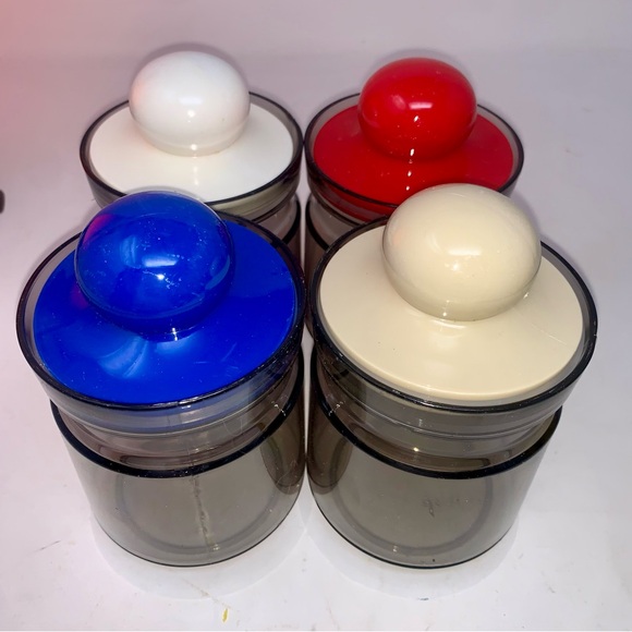 v i n t a g e :: Bright Midcentury 4 Jar Set Shelf Storage Apothecary Kitchen - Picture 4 of 14